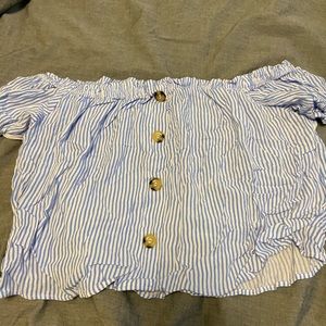 H&M off the shoulder blue and white striped shirt